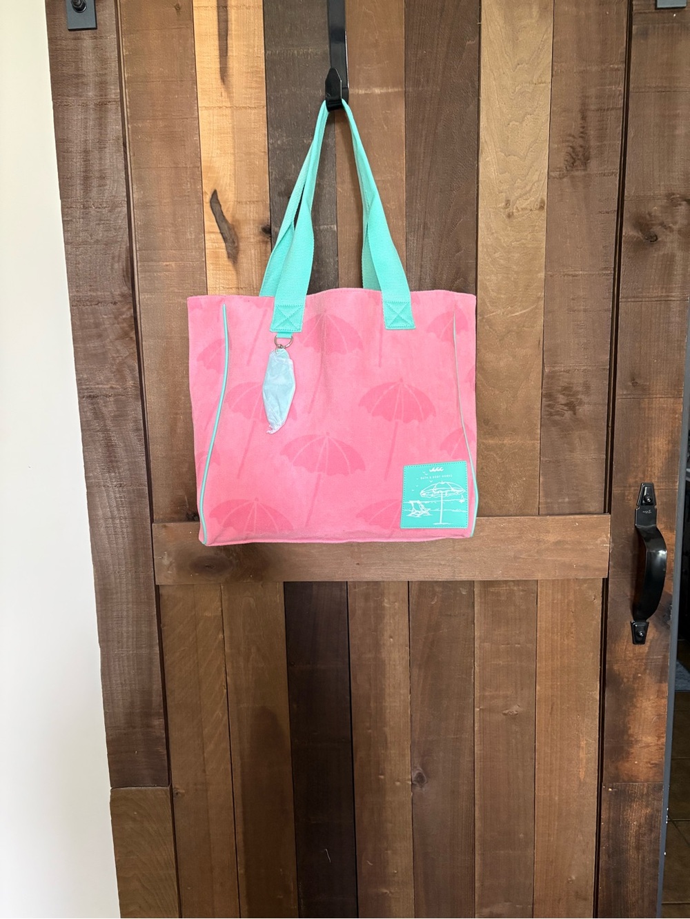 Pink Tote Bag with Mint Handles - Casual Beach Tote Bath & Body Works NWT